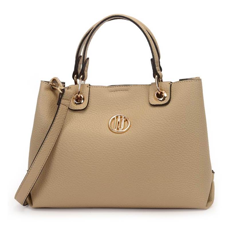 Bolsa tiracolo feminina WJ bege com acabamento matelassê e detalhes em metal dourado